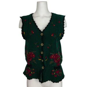 The Eagle's Eye Vintage Wool Sweater Vest M Green Floral Peplum Heritage Holiday